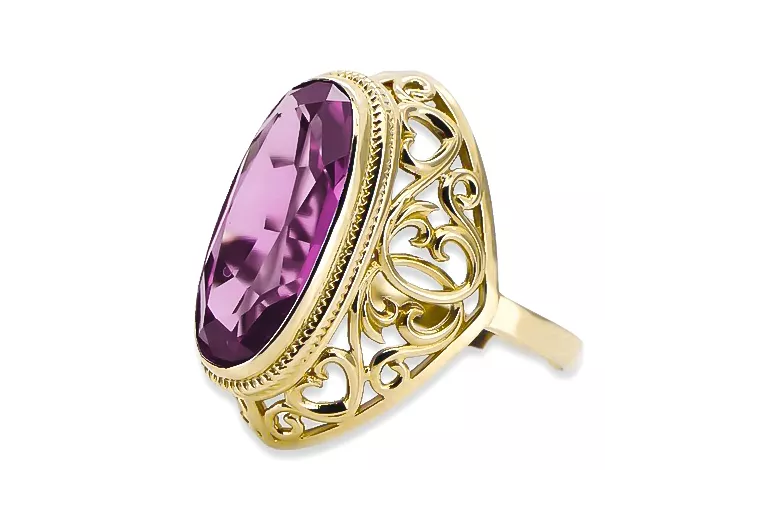 Ring Vintage craft Amethyst 14K Yellow gold vrc184y